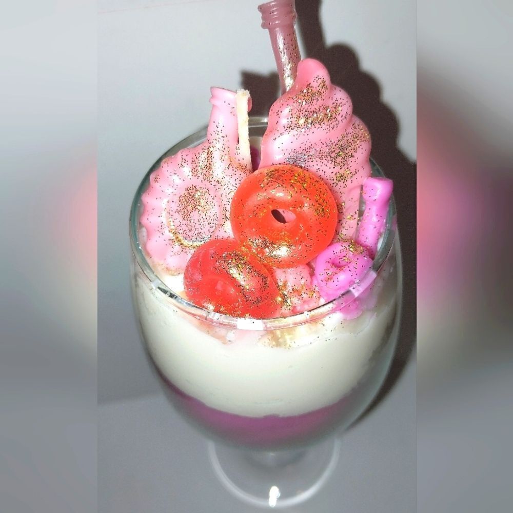 Hand crafted soy limited edition "Pink Lady" ice cream dessert candle